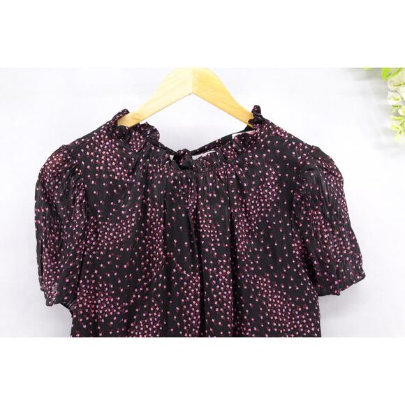 Kate Spade New York Meadow Tie Back Top Silk Blend Black Pink Blouse Sz S - Picture 3 of 7